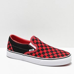VANS Classic Checkerboard Slip-Ons Unisex Black and Red sz 12 W sz 10.5 M